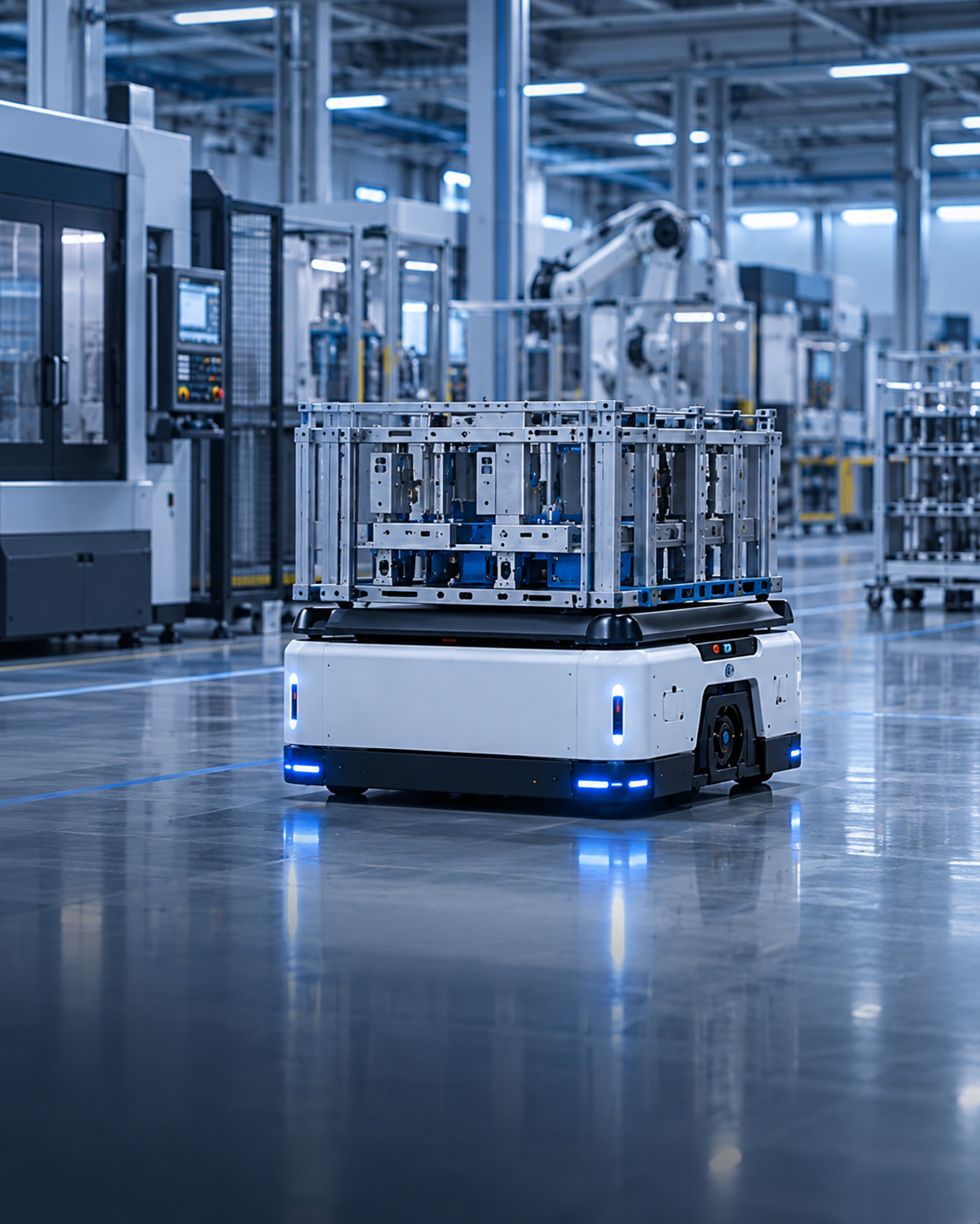AMR transporting materials between processes in a manufacturing site